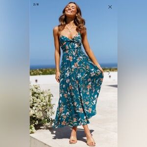 Hello Molly Teal Ruched Midi Sundress